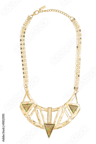 gold necklace with triangles isolated on white