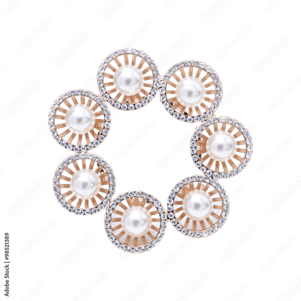 gold brooch with pearls isolated on white gold brooch with pearls isolated on white