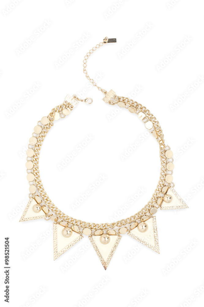 gold necklace with triangles isolated on white gold necklace with triangles isolated on white