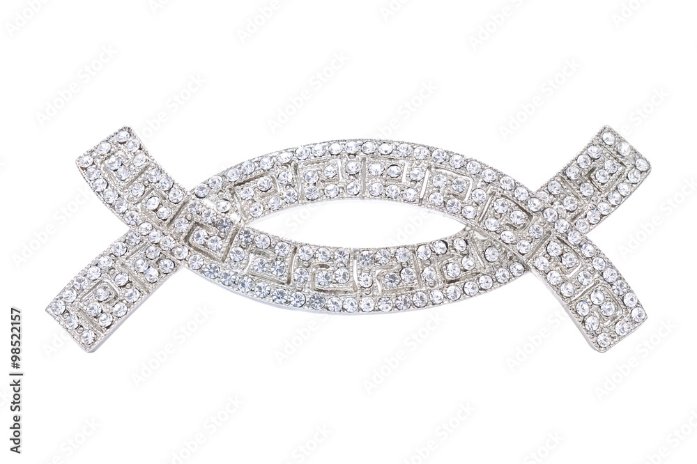 silver brooch with Briliant isolated on white silver brooch with Briliant isolated on white