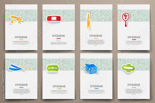 Corporate identity vector templates set with doodles hygiene theme