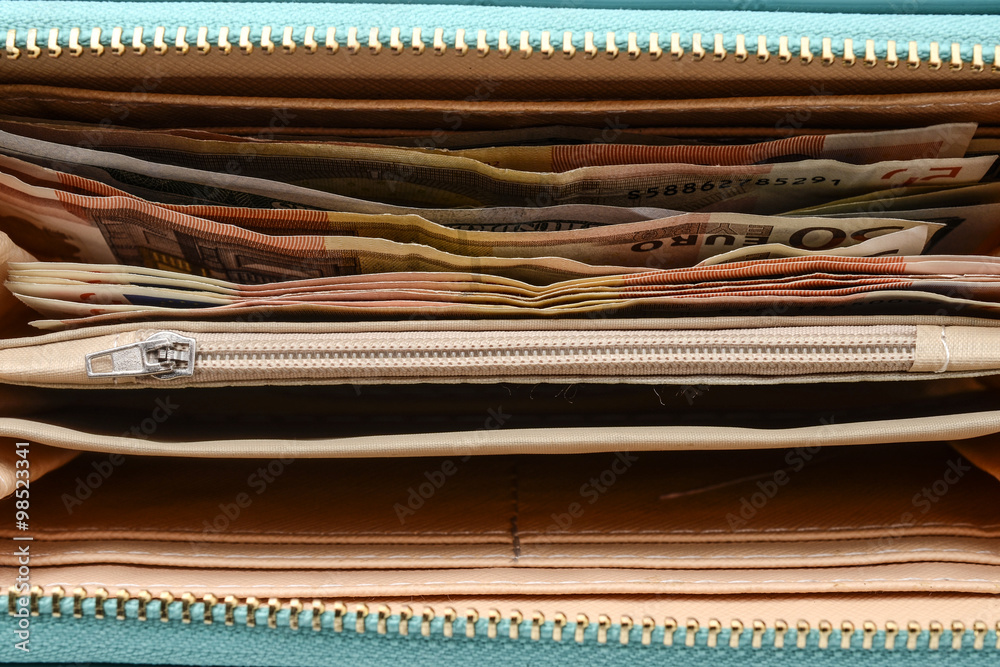 Open purse with money Open purse with money