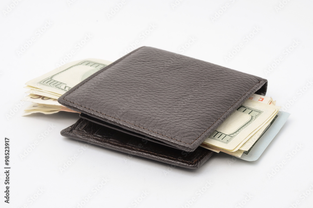 wallet with money isolated on white