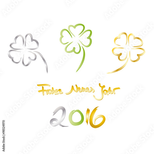 Silvester - Drei vierblättrige Kleeblätter - Frohes Neues Jahr - Glückwunschkarte zum Jahreswechsel 2016 