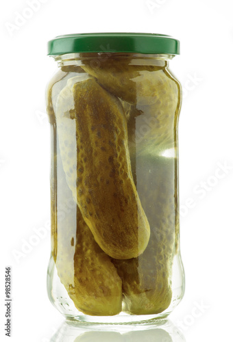 canned pickles in glass jar photo