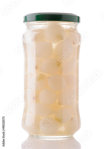 onions preserved in glass jar photo