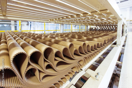 Closeup image of pleat cardboard row at factory background. photo