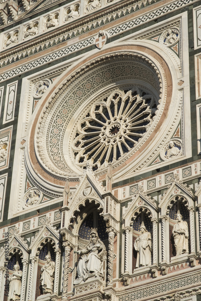 Details of the ornate marble facade at Florence Cathedral