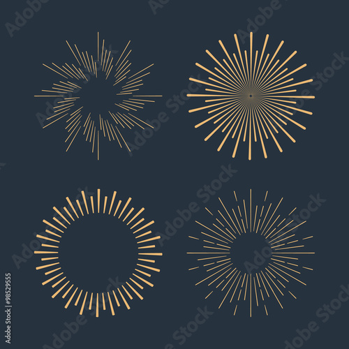 Set of gold vintage linear sunbursts