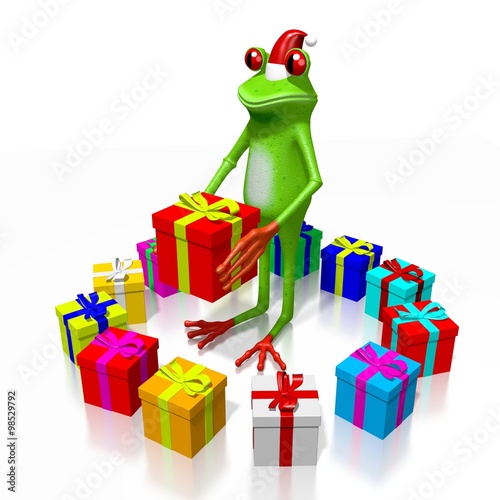 Christmas 3D frog with presents © PX Media