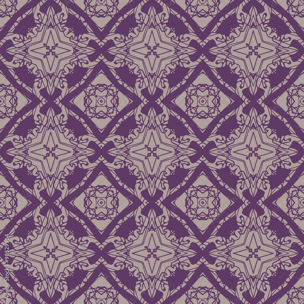Abstract seamless pattern in two colors.
Hand drawn ornamental wallpaper or textile pattern in trendy colors, vector format. Drop it into your swatches palette and fill your shapes with the pattern. 