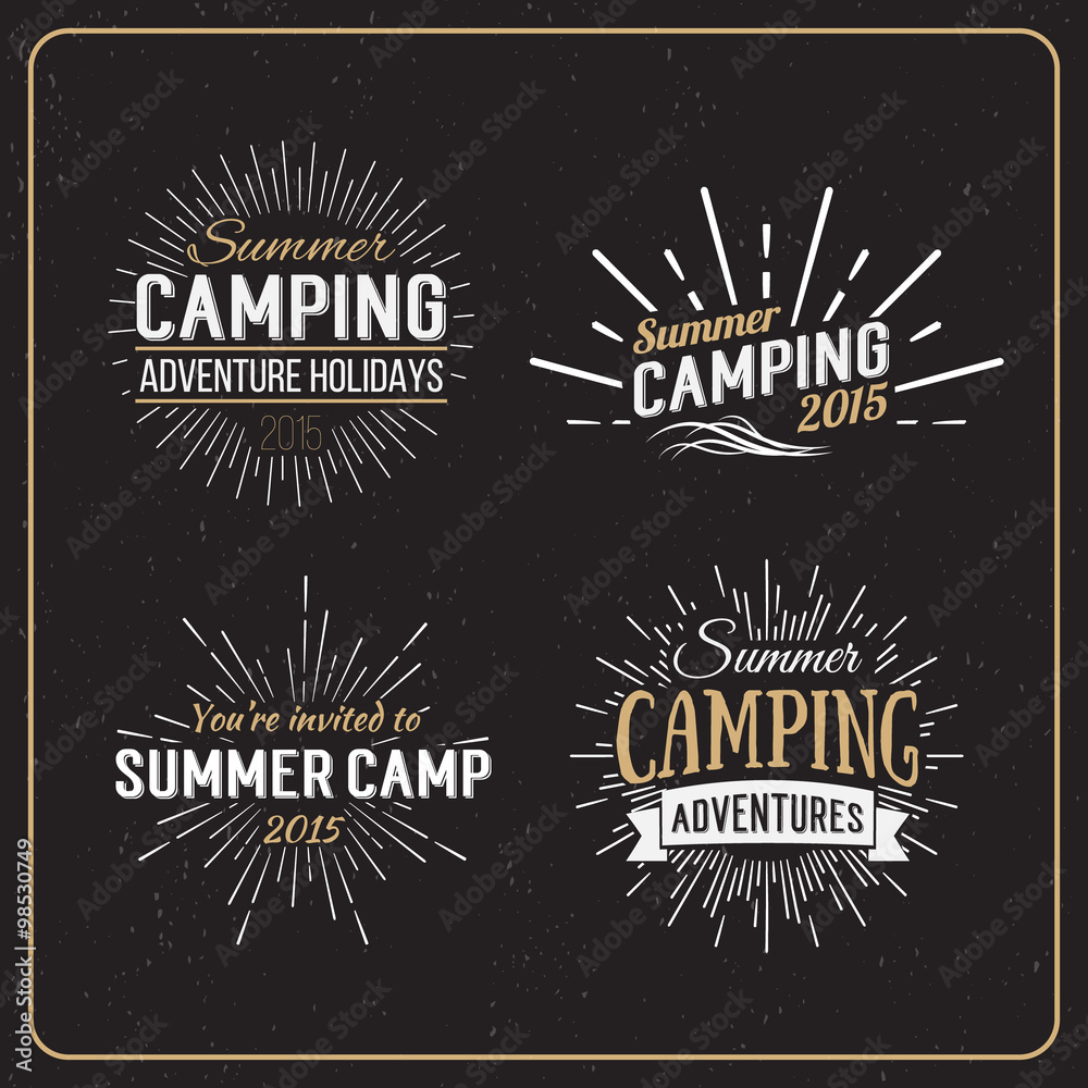 Vintage summer camp badge and outdoor logo's, emblem and label. Camping