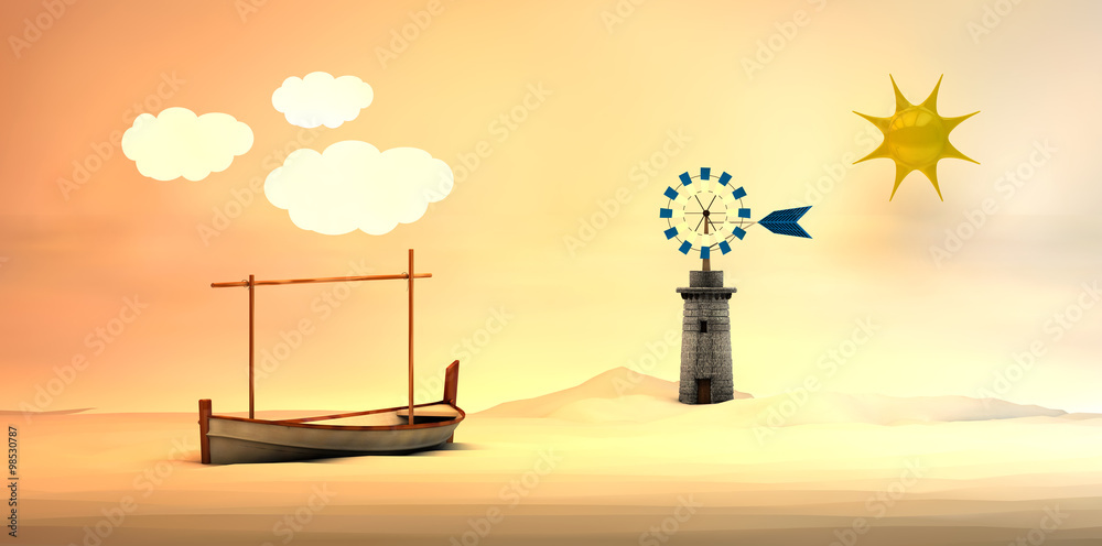 traditional windmill and traditional boat