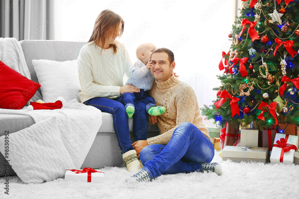 Christmas family portrait in home holiday living room Christmas family portrait in home holiday living room