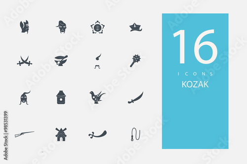 collection of icons in style flat gray color on topic Cossacks © chorniy10