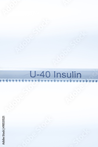 Phials of insulin medication U-40 syringe