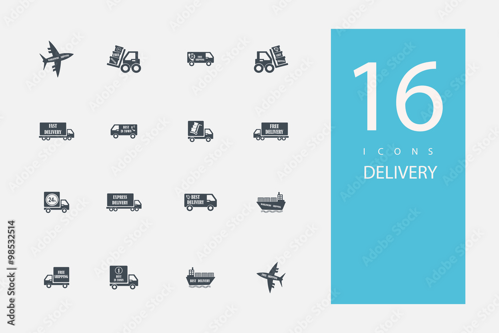 collection of icons in style flat gray color on topic delivery