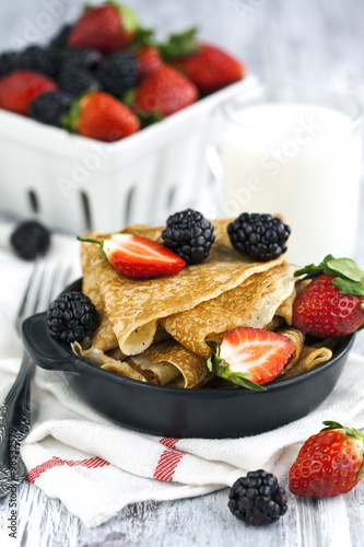 Crepes with fresh raspberry and blackberry
