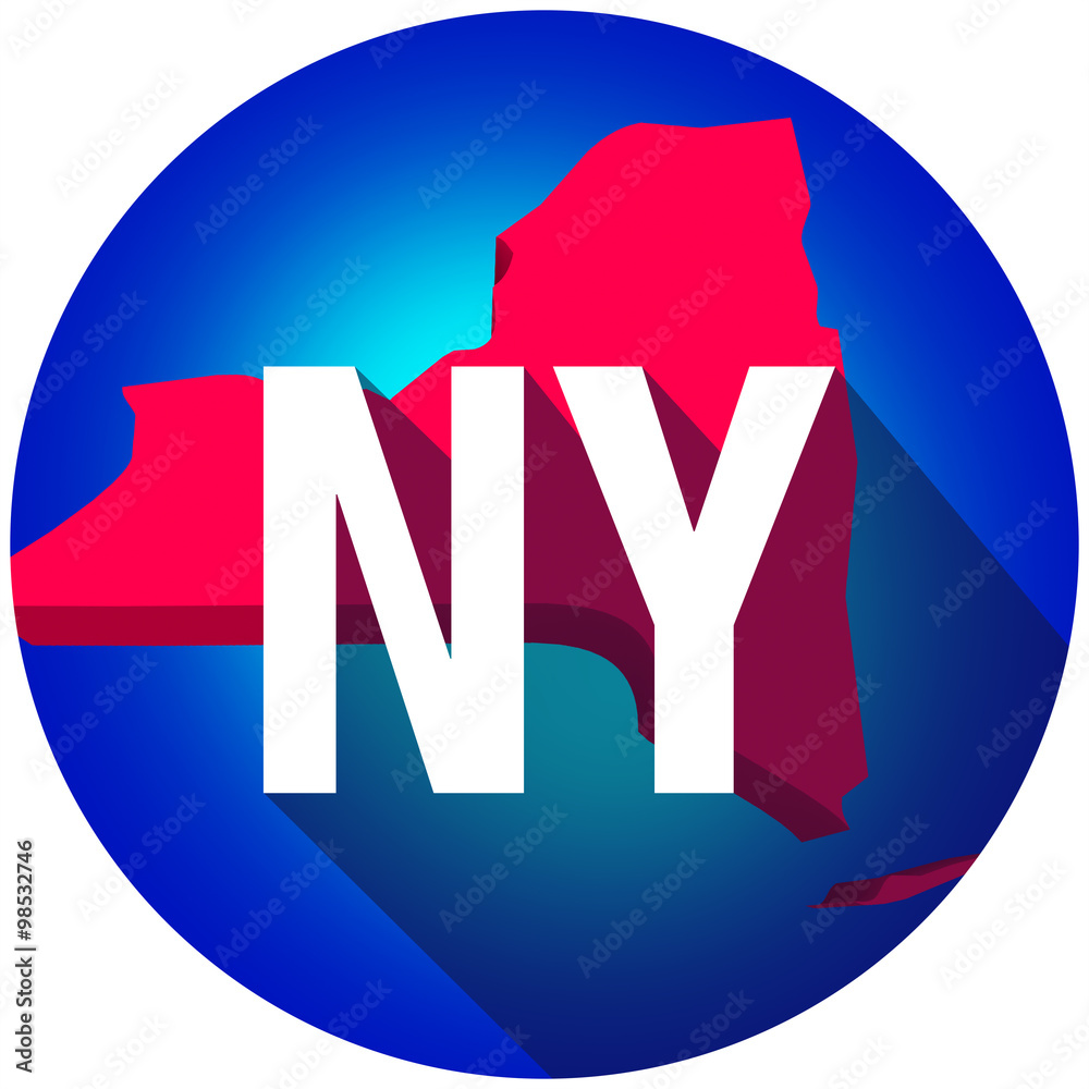New York NY Letters Abbreviation Red 3d State Map Long Shadow Ci Stock