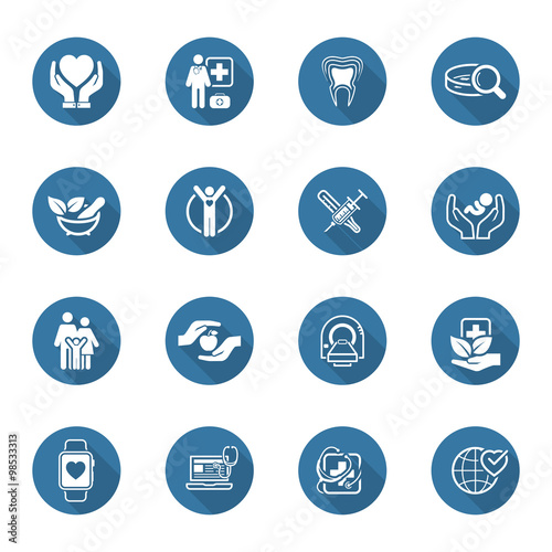 Medical and Health Care Icons Set. Flat Design.