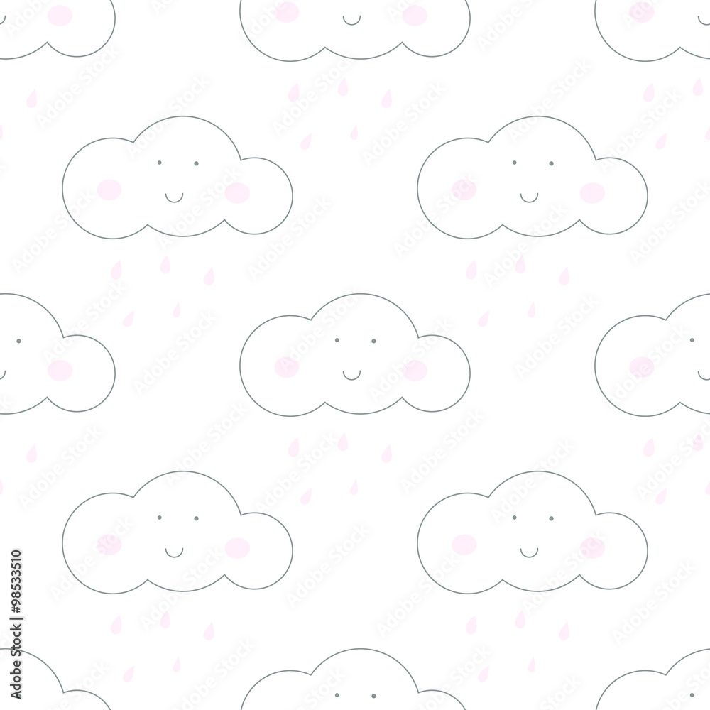 Baby vector seamless pattern. Light fun sky print for textile fabric. Kids room decor stickers for wall, furniture, surfaces.