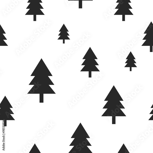 Scandinavian black forest tree on white vector seamless pattern. Simple and trendy design for textile fabric, wrap paper, prints.