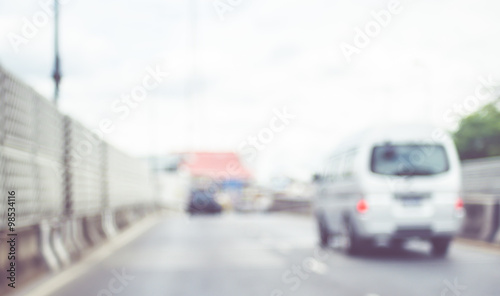 Blurred background : Vintage filter ,View from car window on hig