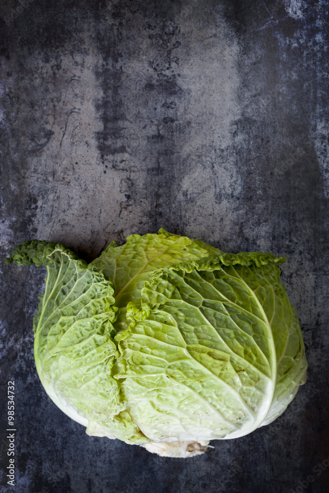 Fototapeta premium Cabbage on Slate Overhead View