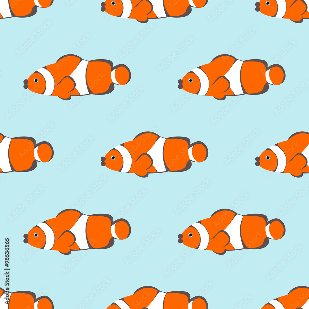 Naklejka premium Seamless vector pattern with orange fishes on the blue background