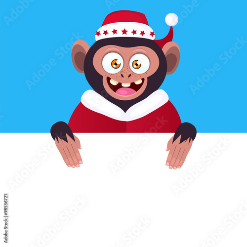 Funny monkey holding a blank banner © aklionka