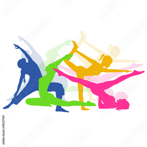 fitness woman, Pilates icons, yoga, vector illustration