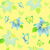 Beautiful seamless floral pattern with butterflies
