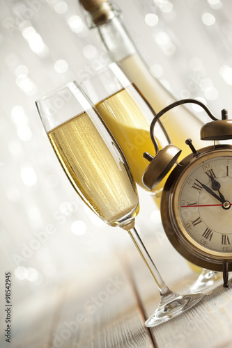 New Years Eve - champagne and alarm clock