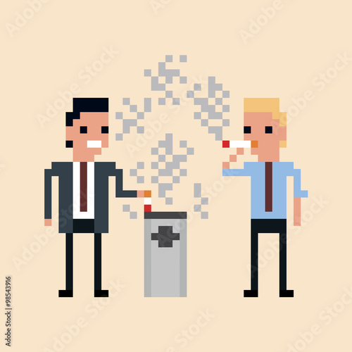pixel art Illustration of office workers smoking a cigarette