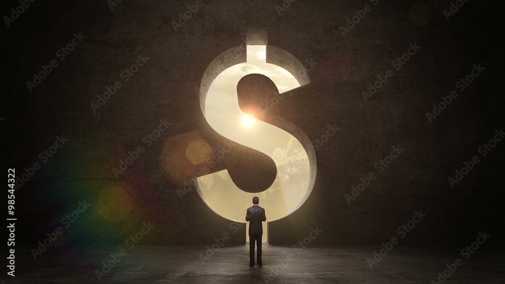 businessman standing in front of black wall, shape of a Dollar sign.Dollar currency.Dollar money. businessman standing in front of black wall, shape of a Dollar sign.Dollar currency.Dollar money.