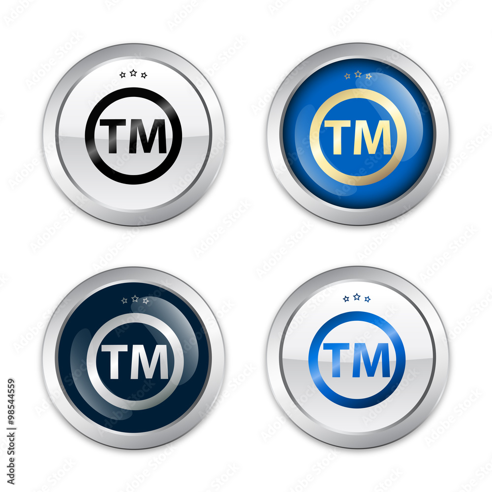 Registered trademark seals or icons. Glossy silver seals or buttons. Registered trademark seals or icons. Glossy silver seals or buttons.