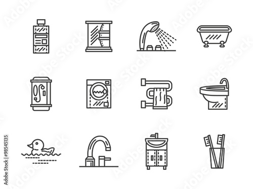 Bathroom black line vector icons