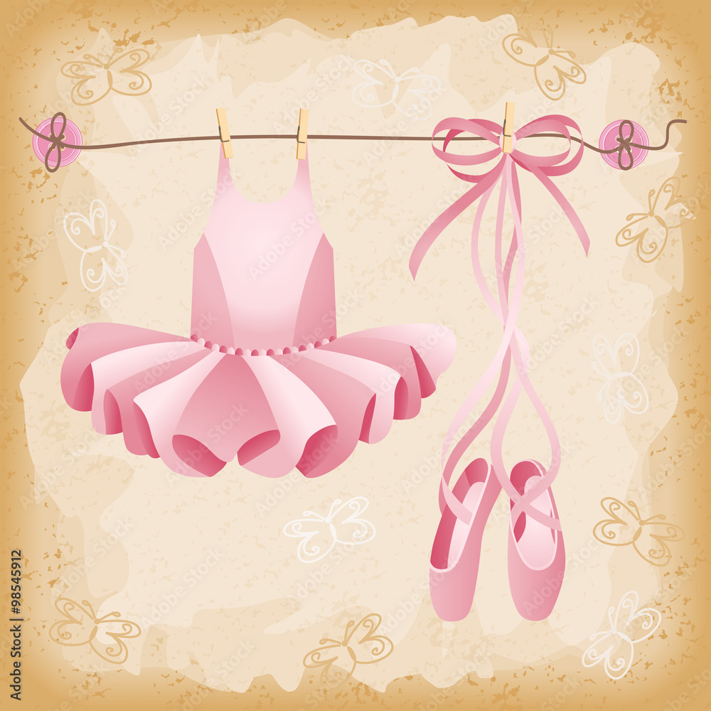 Obraz premium Pink ballet slippers and tutu background 