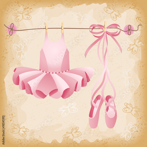Pink ballet slippers and tutu background 