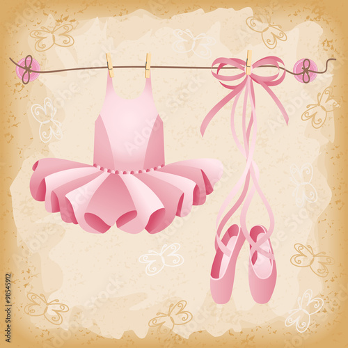 Pink ballet slippers and tutu background
