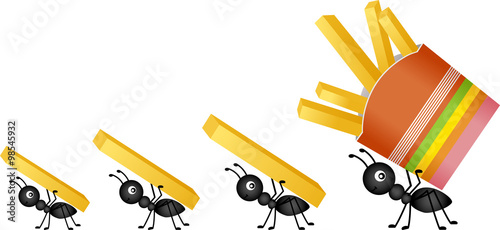 Ants carrying french fries

