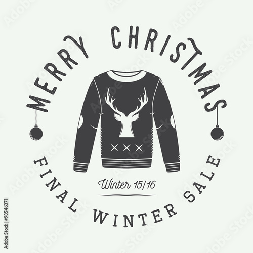 Vintage Merry Christmas or winter clothing shop logo, emblem