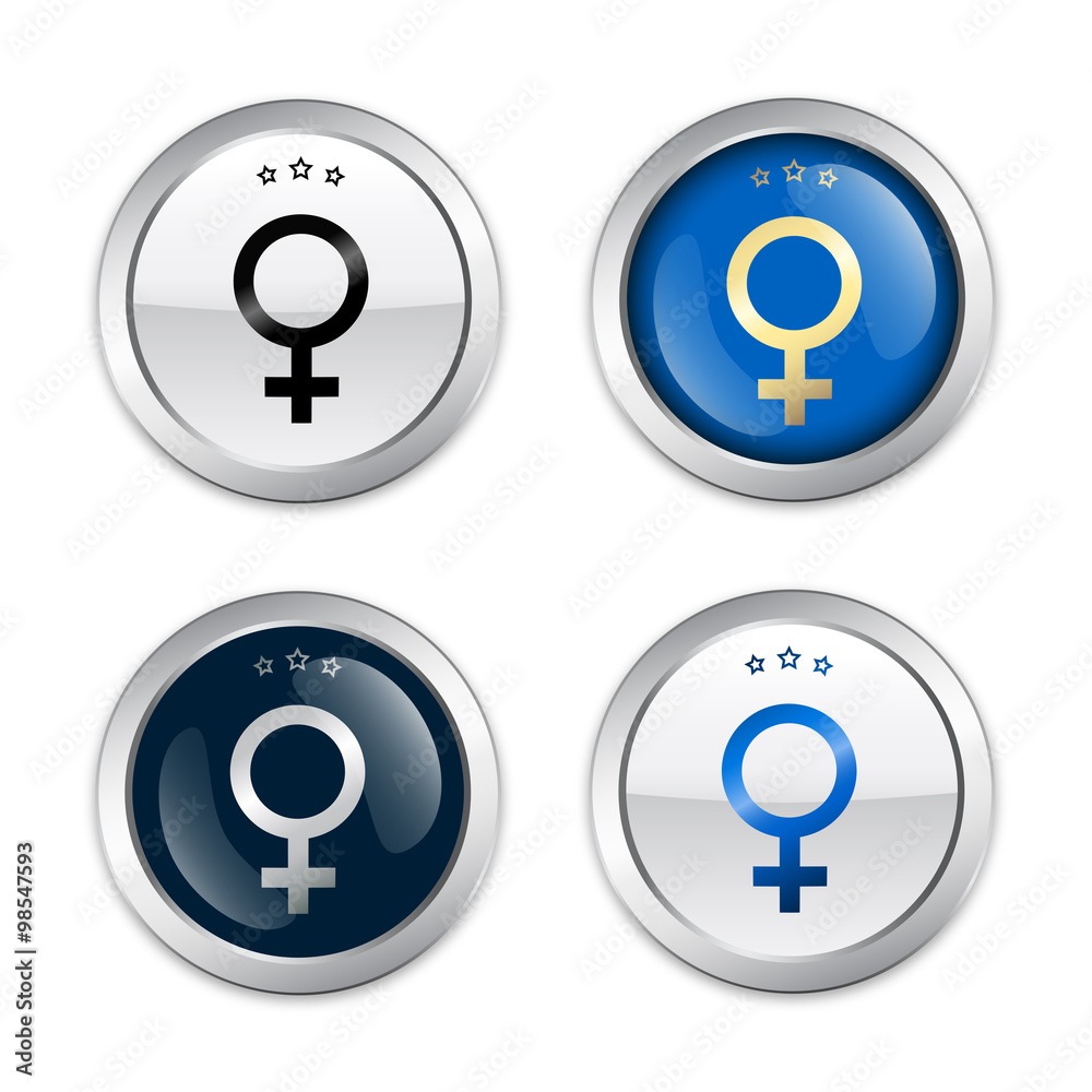 Female seals or icons. Glossy silver seals or buttons. Female seals or icons. Glossy silver seals or buttons.
