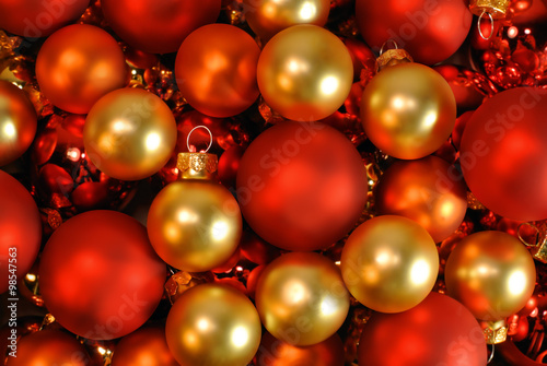 Red and gold Christmas balls as a christmas background 