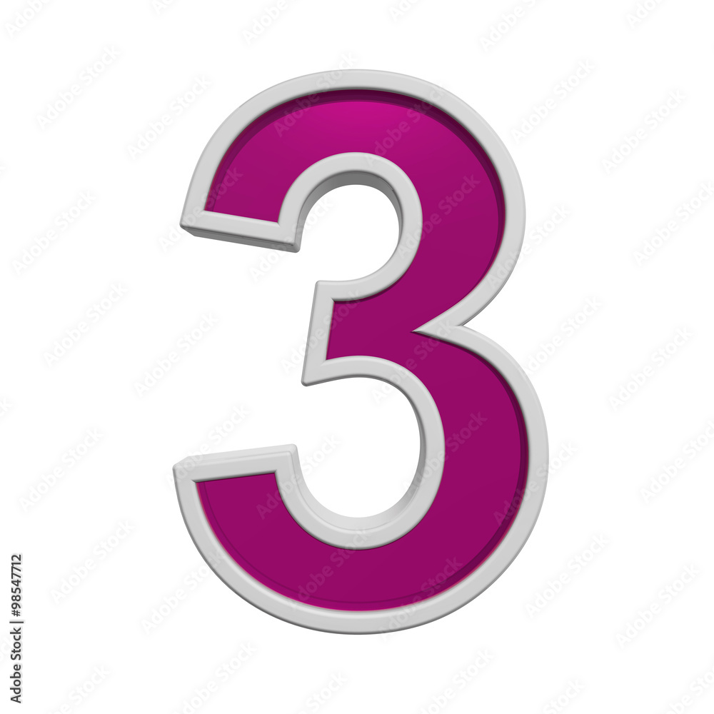 One digit from pink glass with white frame alphabet set, isolated on white. Computer generated 3D photo rendering. One digit from pink glass with white frame alphabet set, isolated on white. Computer generated 3D photo rendering.