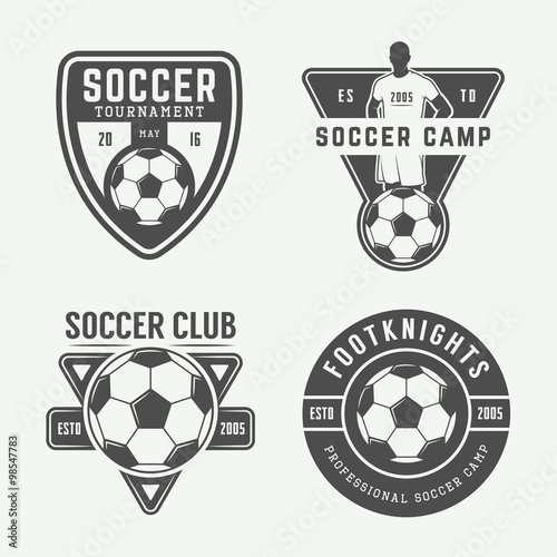 Set of vintage soccer or football logo, emblem, badge. 
