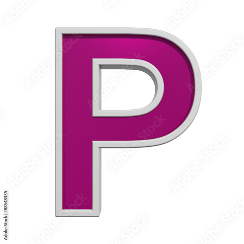 One letter from pink glass with white frame alphabet set, isolated on white. Computer generated 3D photo rendering.