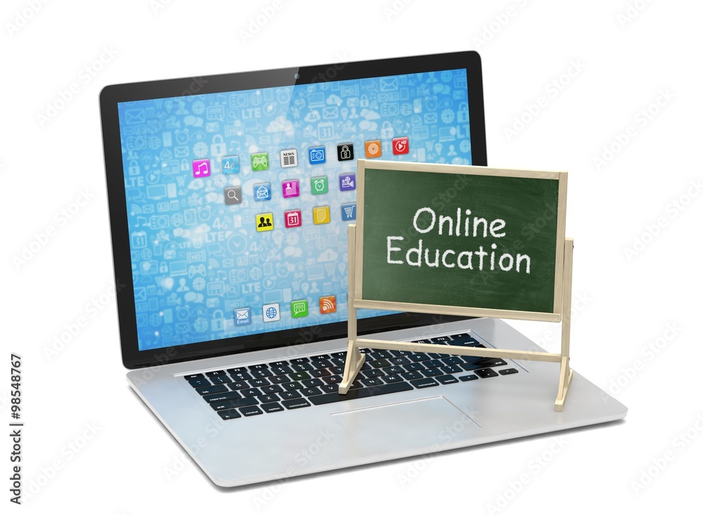 Laptop with chalkboard, online education concept Laptop with chalkboard, online education concept
