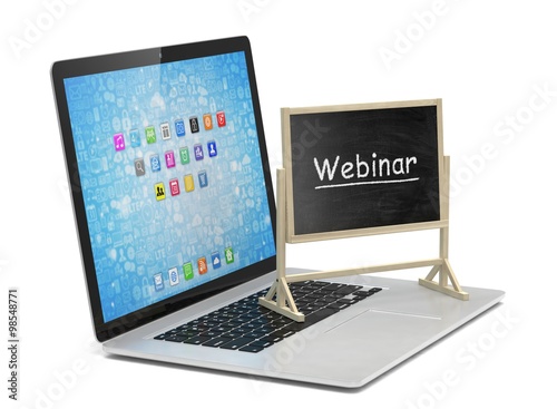 Laptop with chalkboard, webinar, online education concept