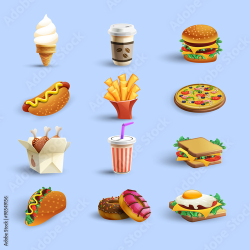 Fastfood Icons Cartoon Set